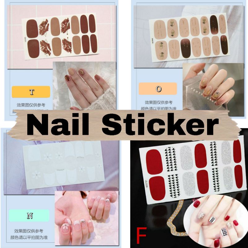 Stiker Kuku Nail Sticker Cute Art Motif Tangan Garis Tahan Air