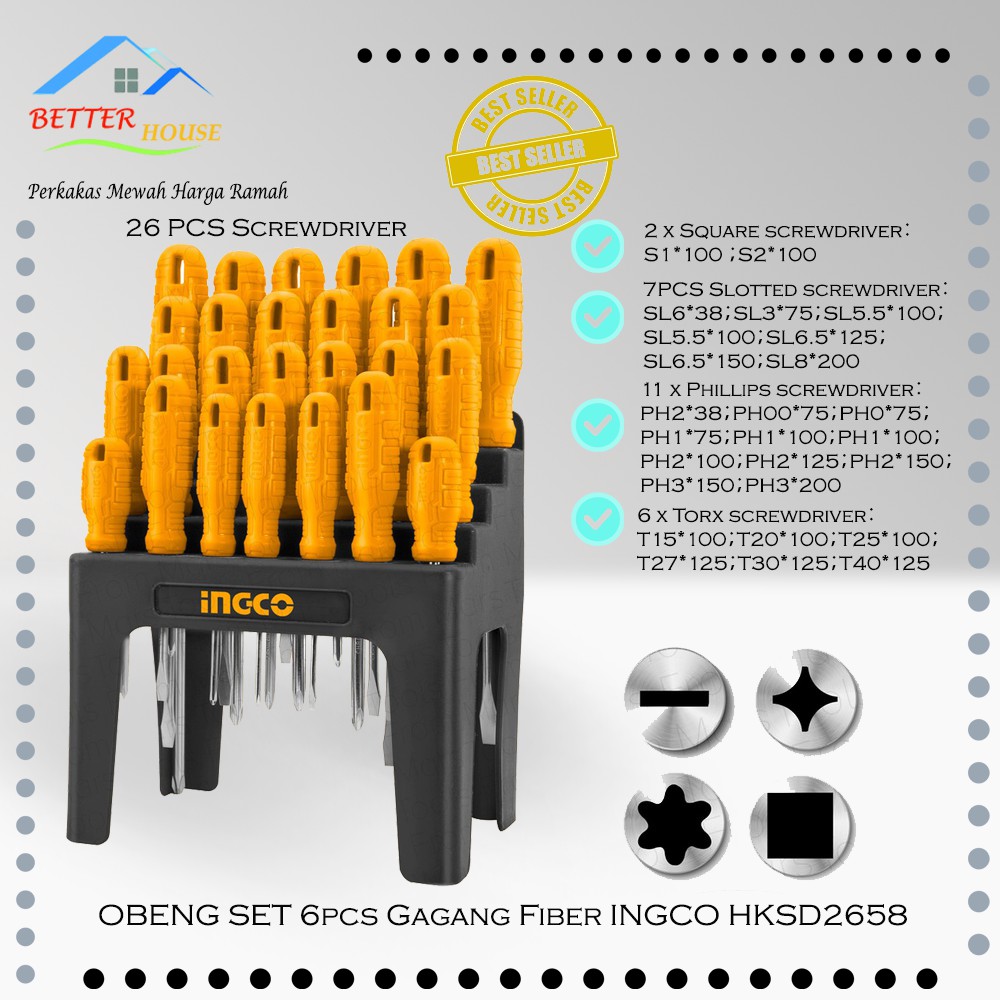 Obeng Set 26pcs Screwdriver Set INGCO HKSD2658