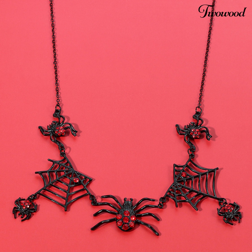 Kalung Dan Anting Bentuk Sarang Laba-Laba Aksen Berlian Imitasi Gaya Punk Gothic Untuk Pesta Halloween