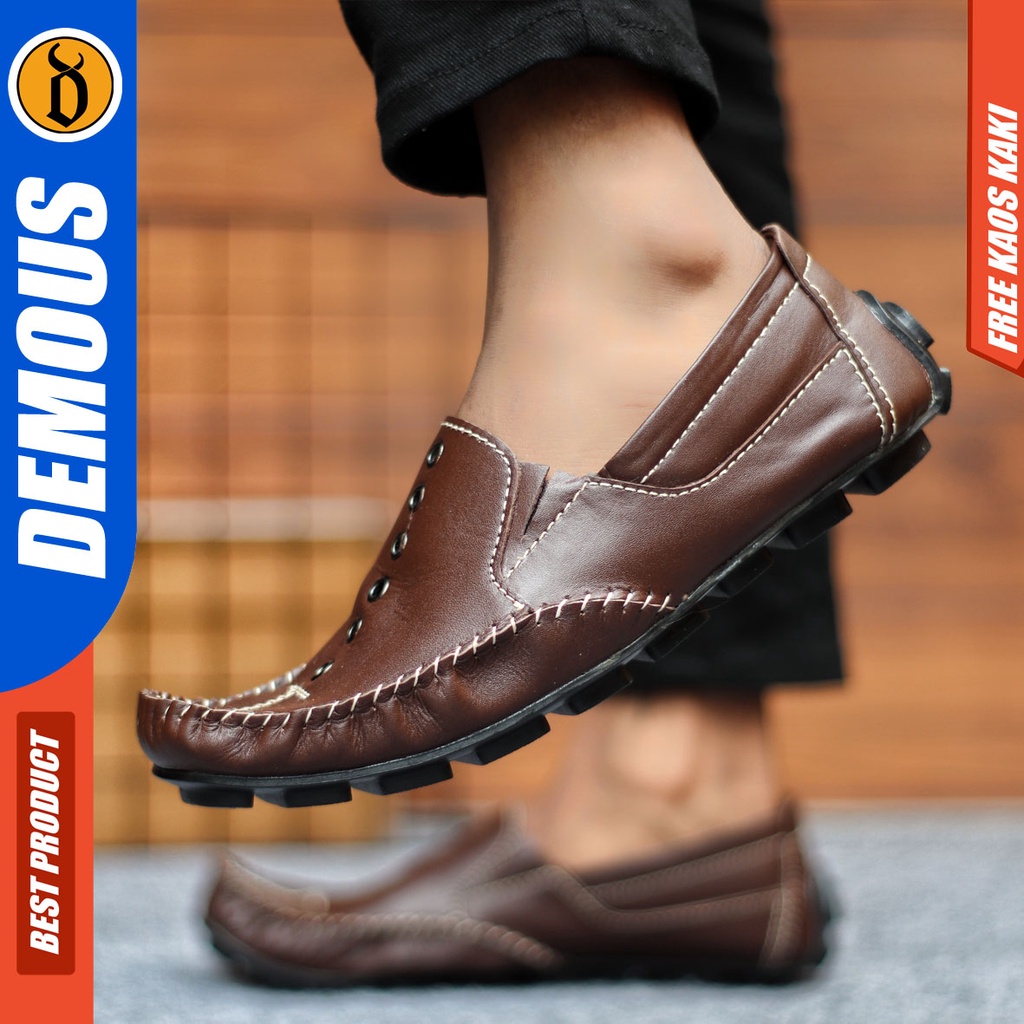 Sepatu Slip On Pria Sepatu Casual Pria Kulit Asli Kerja Kantor Kuliah Kondangan Sepatu Slop Pria Sepatu Hitam Pria DEMOUS MIDRING