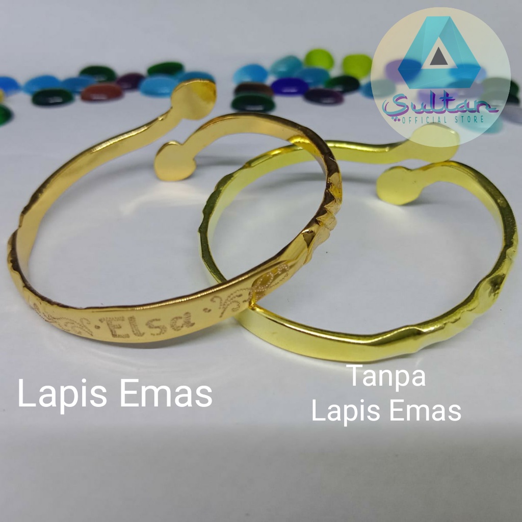 Gelang Bayi Gelang Anak Ukir Nama Berlapis Emas 24k Logam Kuningan Original Motif Love