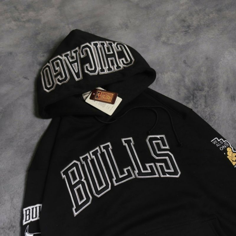 SWEATER HOODIE CHICAGO BULLS FULL BORDIR HITAM AUTHENTIC FULLTAG &amp; LEBEL