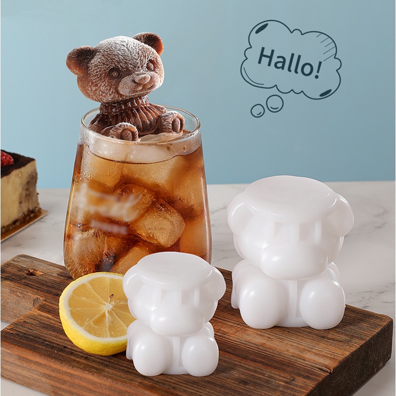 Cetakan Es Batu / Permen / Es Krim / Cokelat Bentuk Beruang 3D Bahan Silikon
