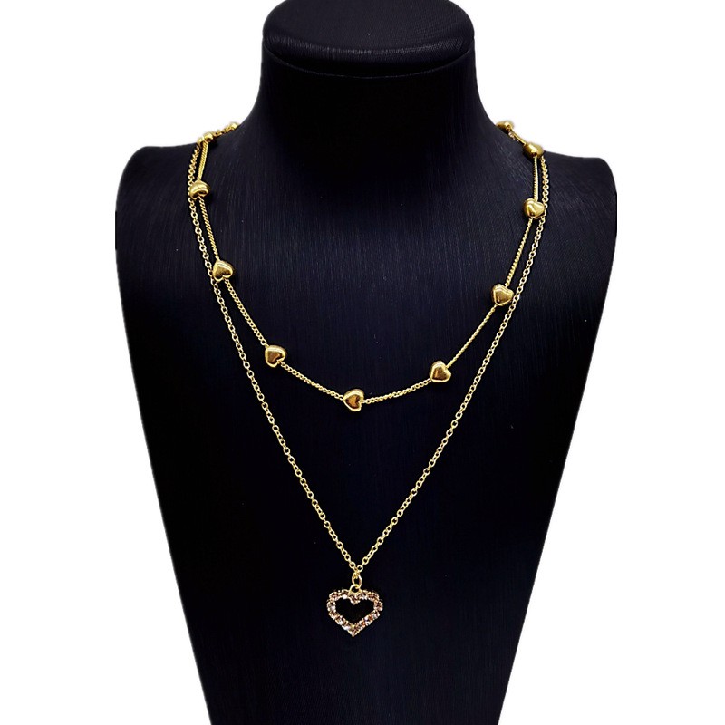 Korean fashion new style gold multi-layered diamond necklace with love heart personality clavicle chain