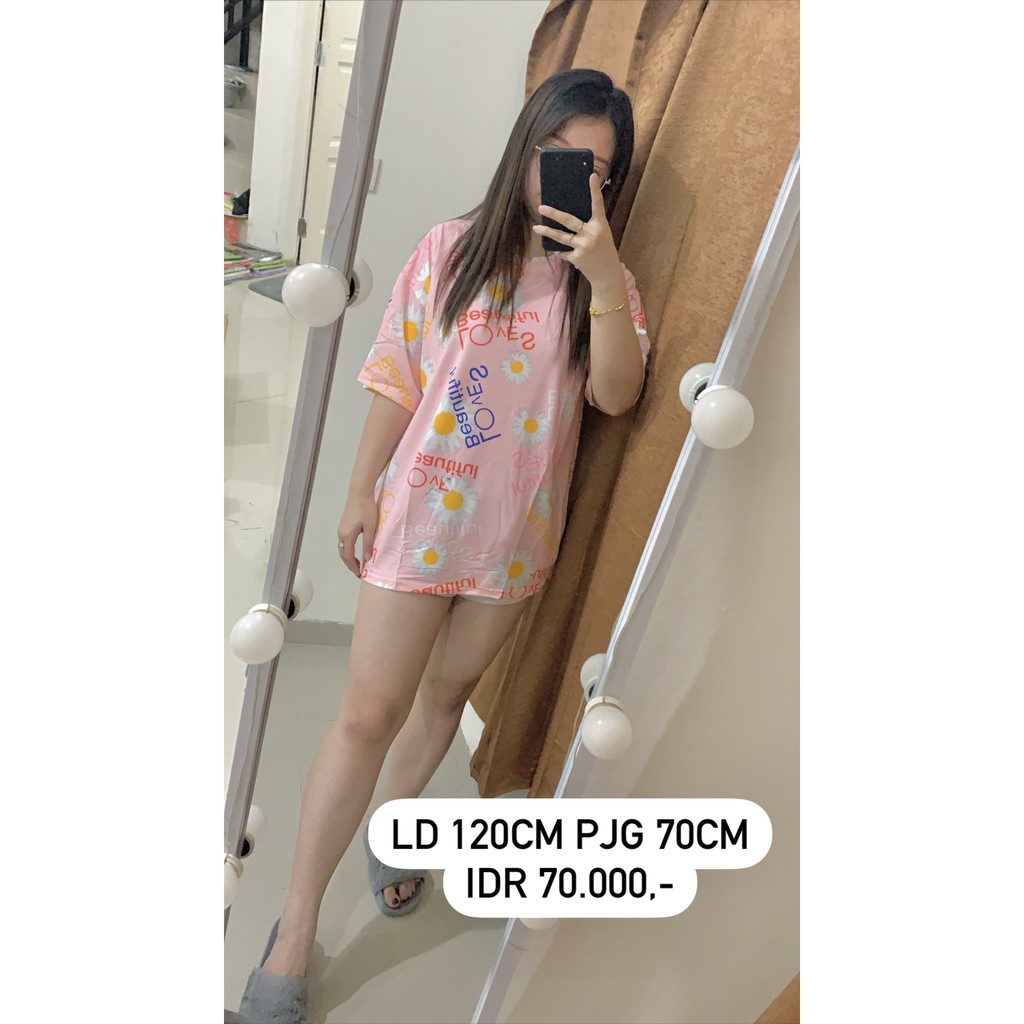 Oversize Tee Tshirt Wanita Model Longgar Motif Bunga Beautiful