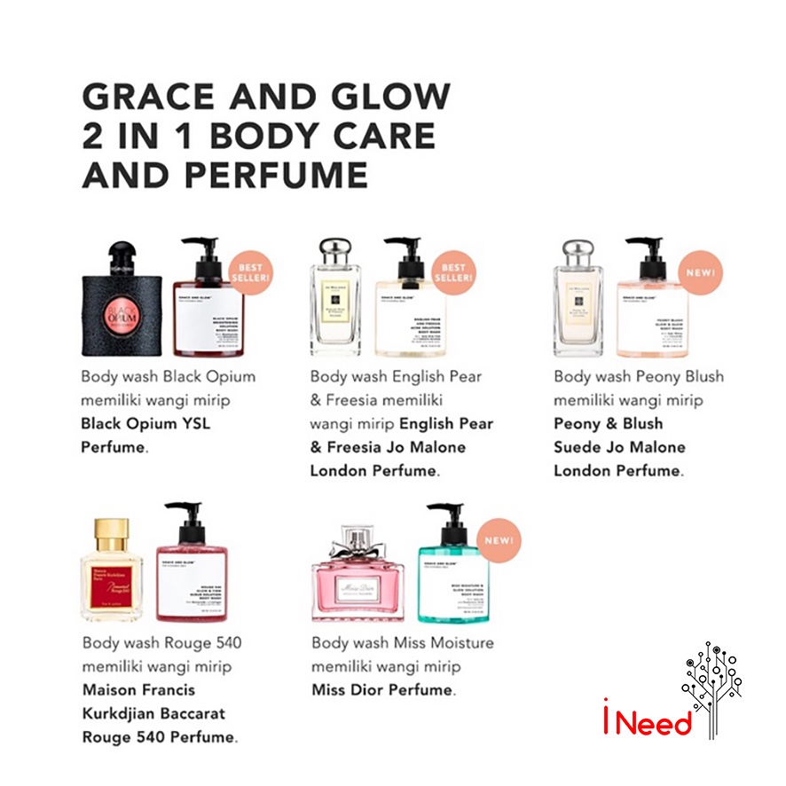 (INEED) Grace &amp; Glow Black Opium Brightening Booster Pear Freesia Body Wash | Shampo | Grace and Glow - 400mL