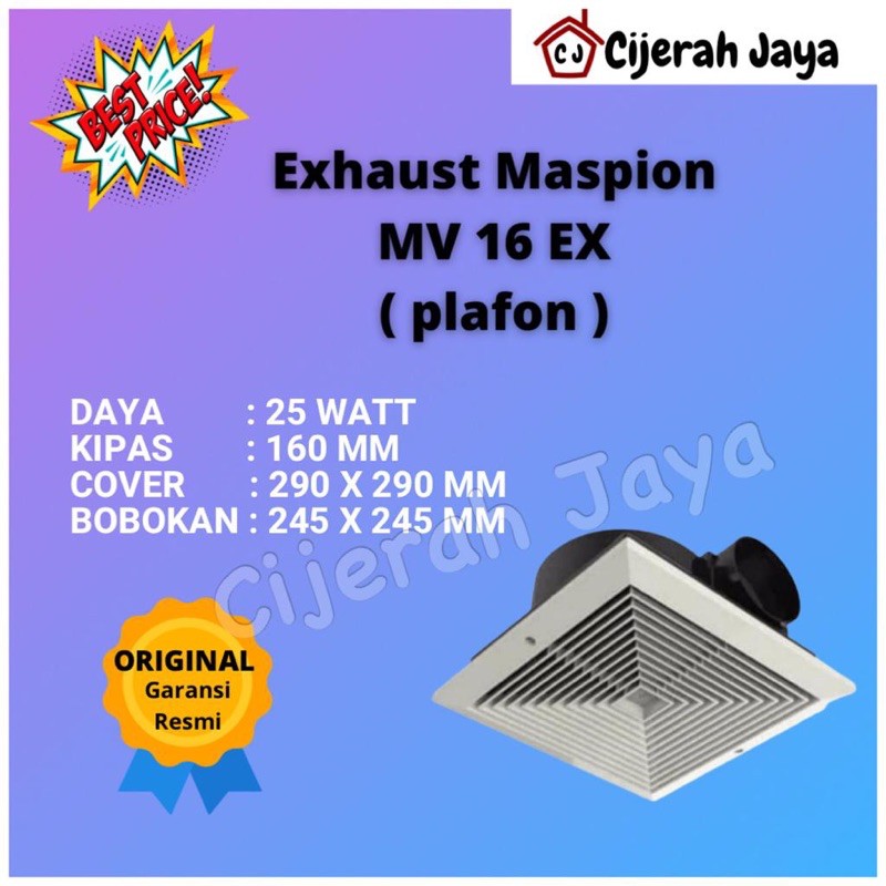 EXHAUST Maspion MV 16 EX Exhaust Ceiling Ventilating Fan 6 inch / Exhaust Fan Plafon MV-16EX / MV16E