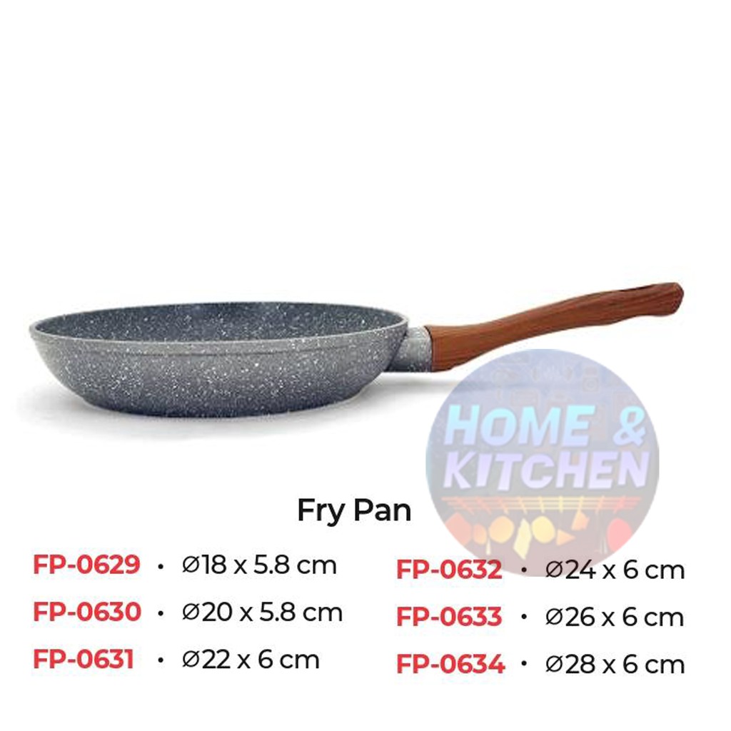 Cypruz Frypan 18 cm Marble Induksi 18cm Ceramic Fry Pan kayu FP0629 Wajan Anti Lengket