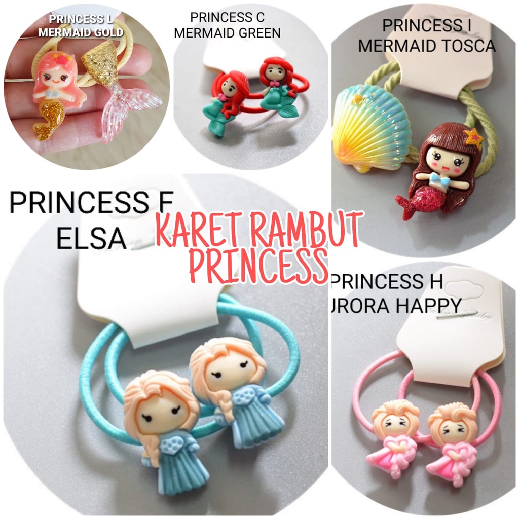 KARET RAMBUT ANAK MOTIF PRINCESS MERMAID / IKAT RAMBUT CLAY PRINCES / AKSESORIS / MAINAN ANAK LUCU