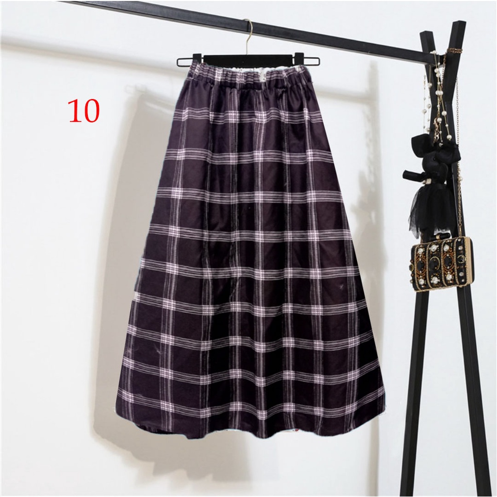 Rok midi a linea casual aneka motif berpinggang tinggi untuk wanita 865