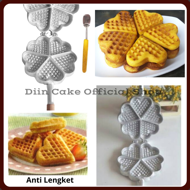 Cetakan Kue Waffle / Wafel Bentuk Hati Kecil 7 cm Tebal Bonus Sutil Kue Dan Kuas kue silikon