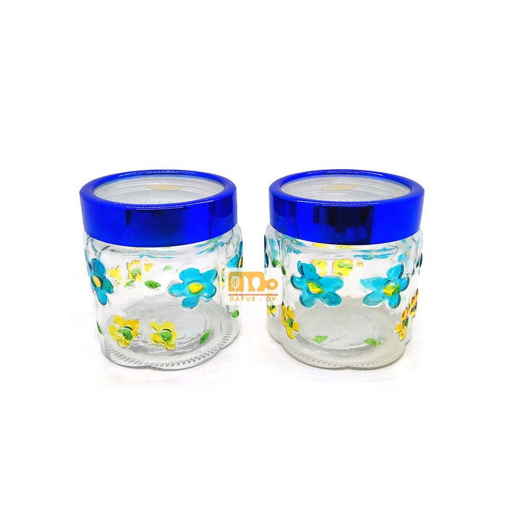 FM - Toples Kaca kue permen 12 cm motif Bunga tutup transparan - Random colour