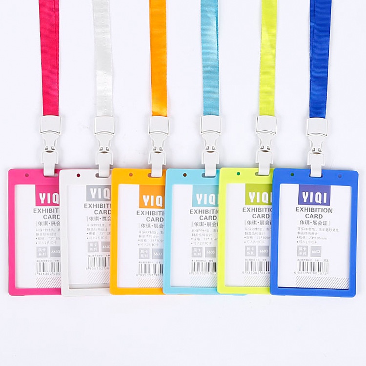 Mysterygirl - Tali Lanyard Lebar 1.5CM Polyster Nylon Polos Gantungan ID Card Nama Tag Card Holder Plastik