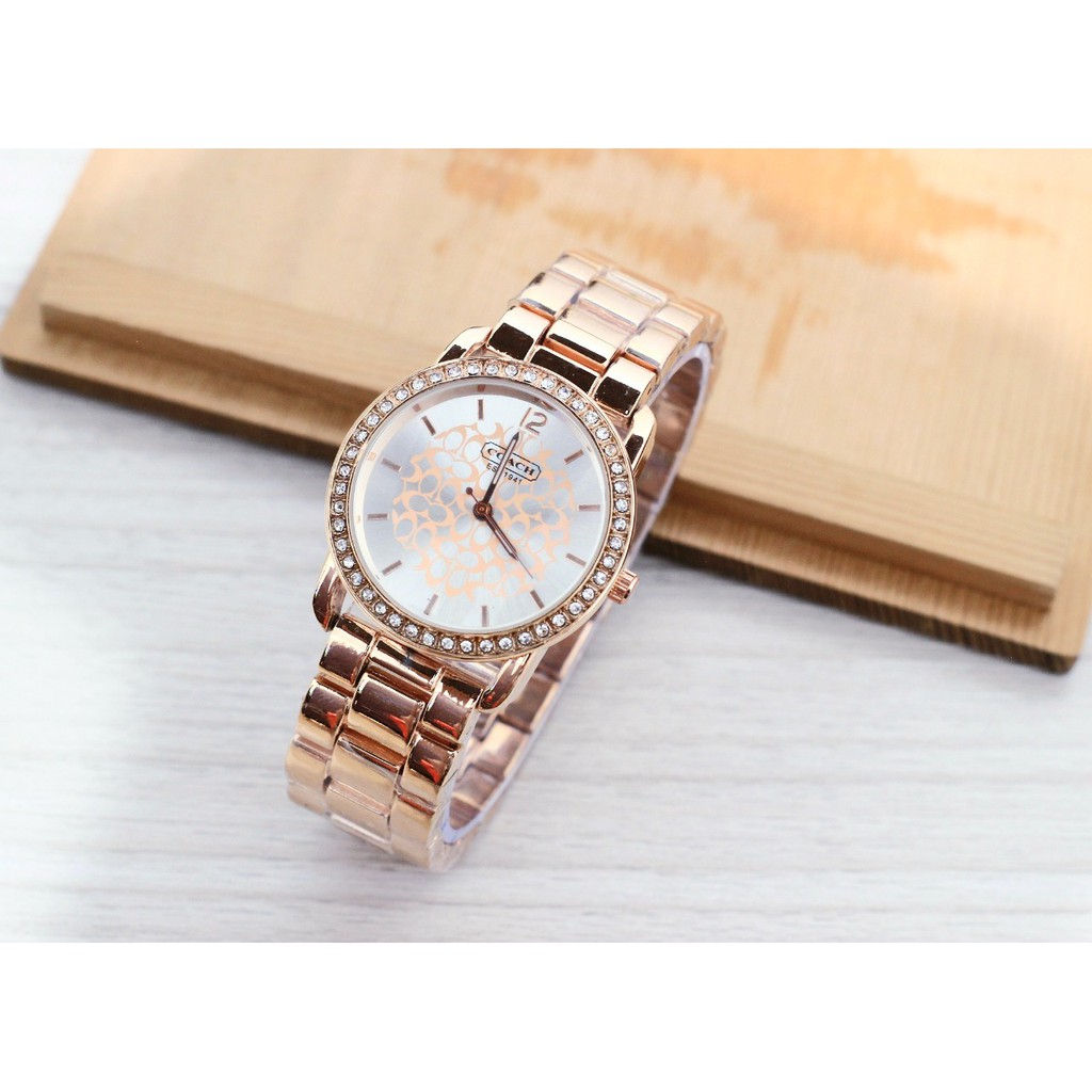 COD - JAM TANGAN FASHION WANITA COACH KW2141 TALI RANTAI FREE BOX & BATERAI