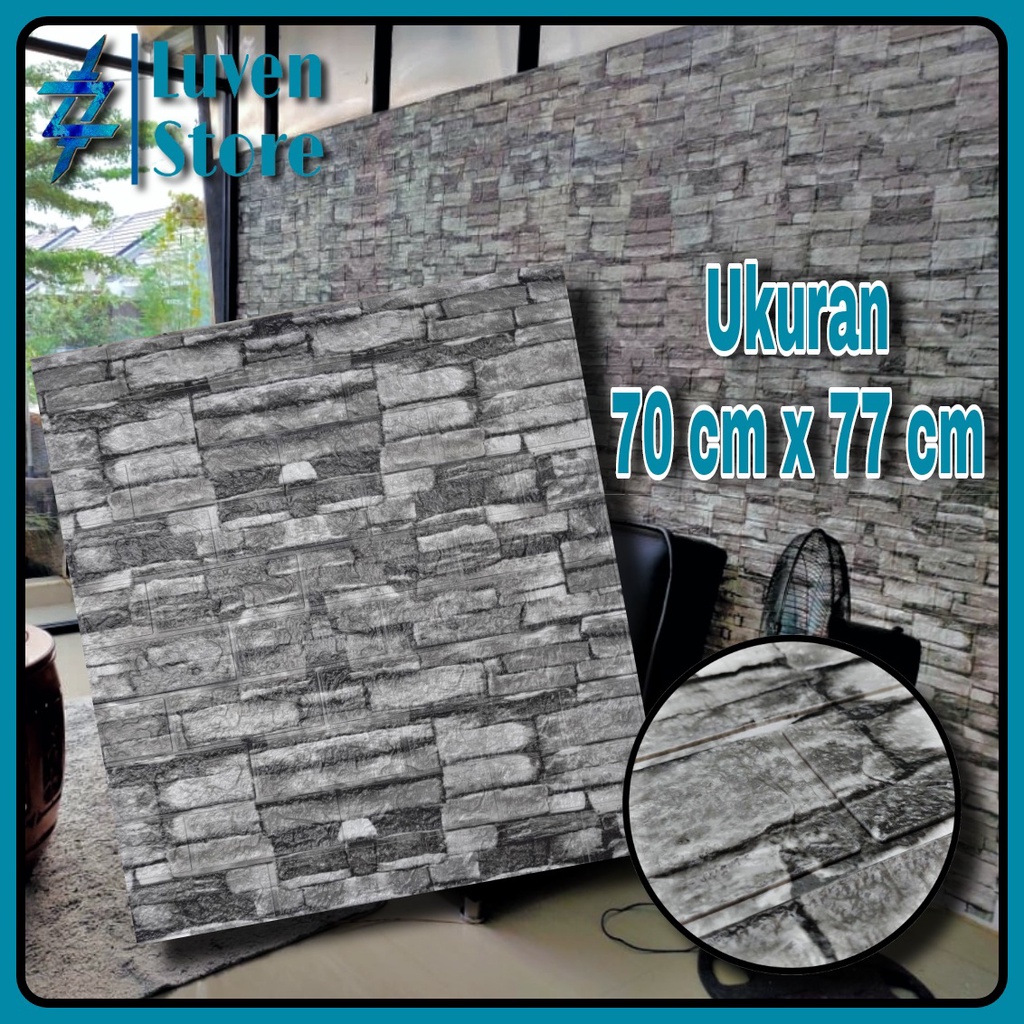 Paket Hemat 10 Lembar Wallpaper 3D Foam Brick. Wall Stiker Dinding Dekorasi Rumah Terbaik.-Corak Abu