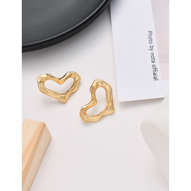 LRC Anting Tusuk Fashion Golden Moon Irregular Bump Geometric Earrings D46034