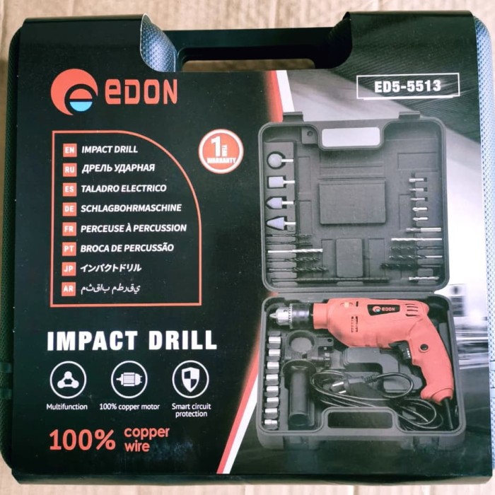 Mesin Bor Listrik 13MM EDON / KUSUKA 10MM SET Bor Kayu Besi Beton Impact Drill Set