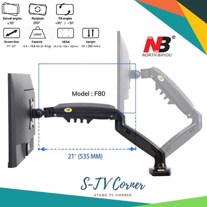 NORTH BAYOU NB F80 GAS SPRING BRACKET TV MONITOR MEJA BRACKET MONITOR