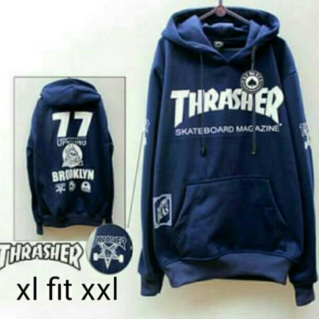 sweater hoodie pria 77 broklyn jumbo ( hitam, navy)