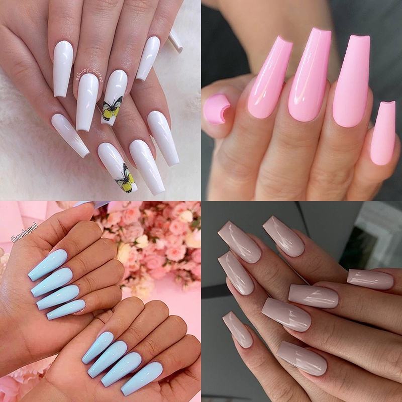 1kotak 100PCS Warna-Warni Kuku Palsu Cakupan Penuh Lem Kuku Palsu Seni Kuku Palsu Akrilik DIY Nail Art Dekorasi