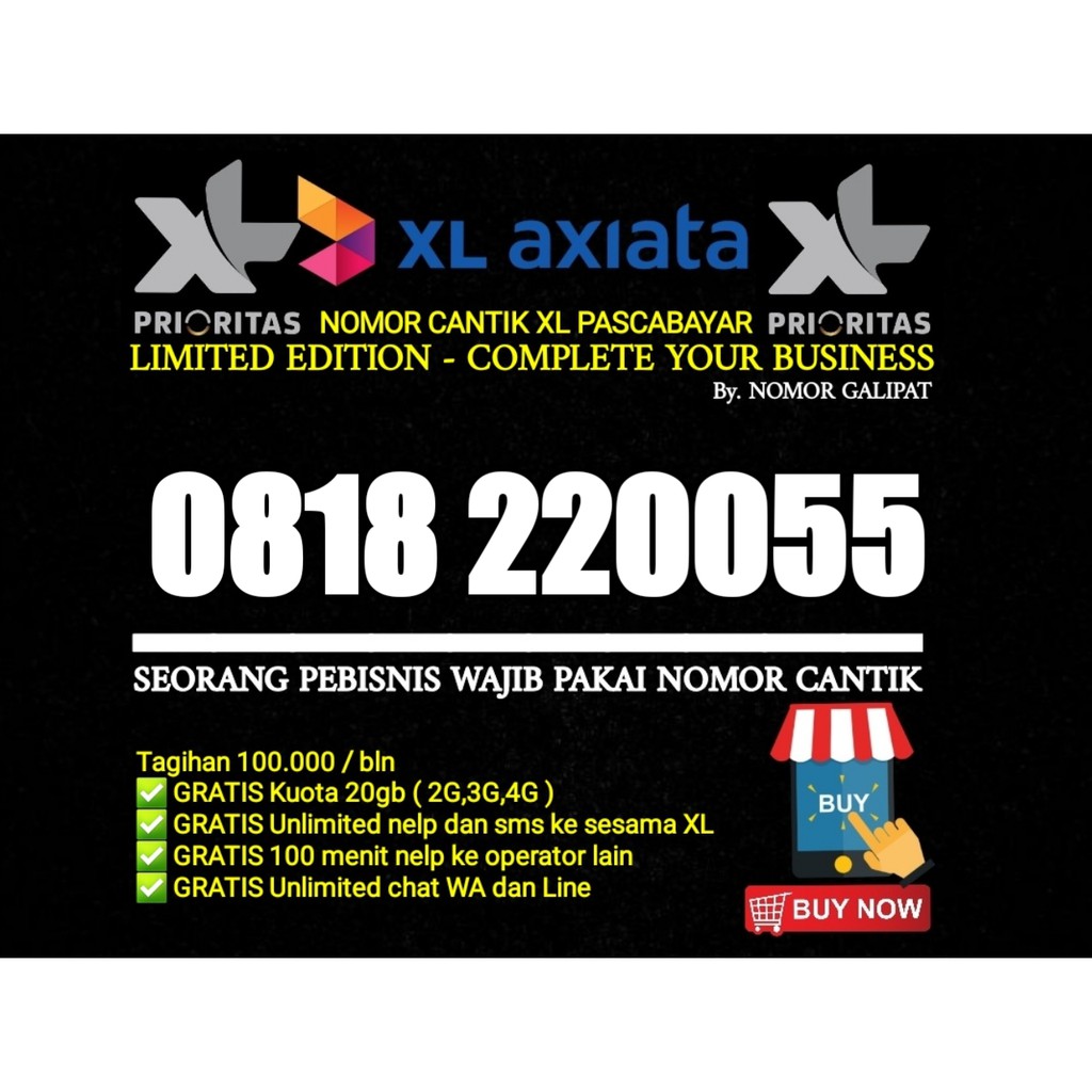 NOMOR CANTIK XL-AXIATA 10 DIGIT PRIORITAS PASCABAYAR SERIES AABBCC 0818 220055