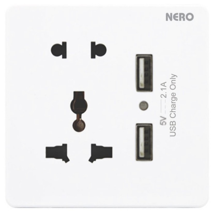 STOP KONTAK NERO CASA X2 UNIVERSAL + USB 2,1A PUTIH