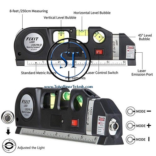 Multi-Purpose Level Pro 3 Alat Ukur Meter Sinar Laser Horizon Vertical meteran Kemiringan Sudut Tukang