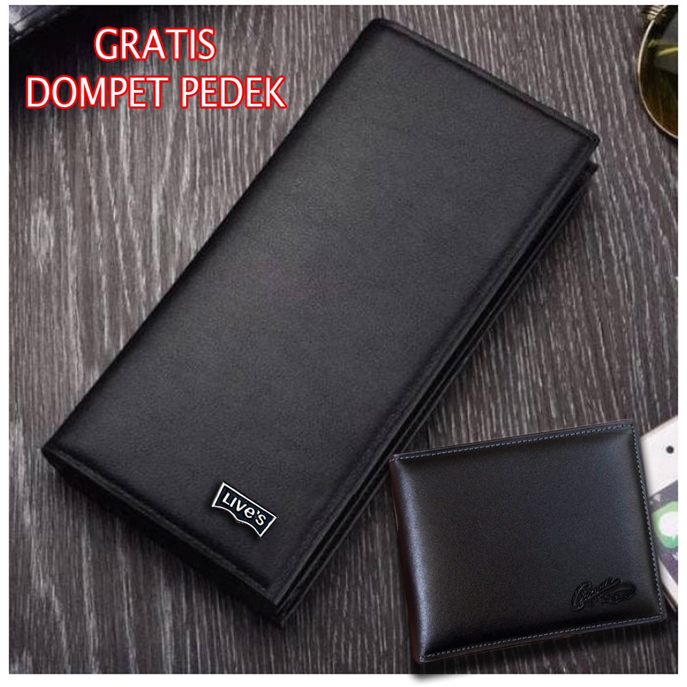 11.11&amp;12.12 BIG SALE!! Dompet Panjang Pria BONUS DOMPET PENDEK Kulit Dompet Original Lev80 Dompet Kulit Bonus Box