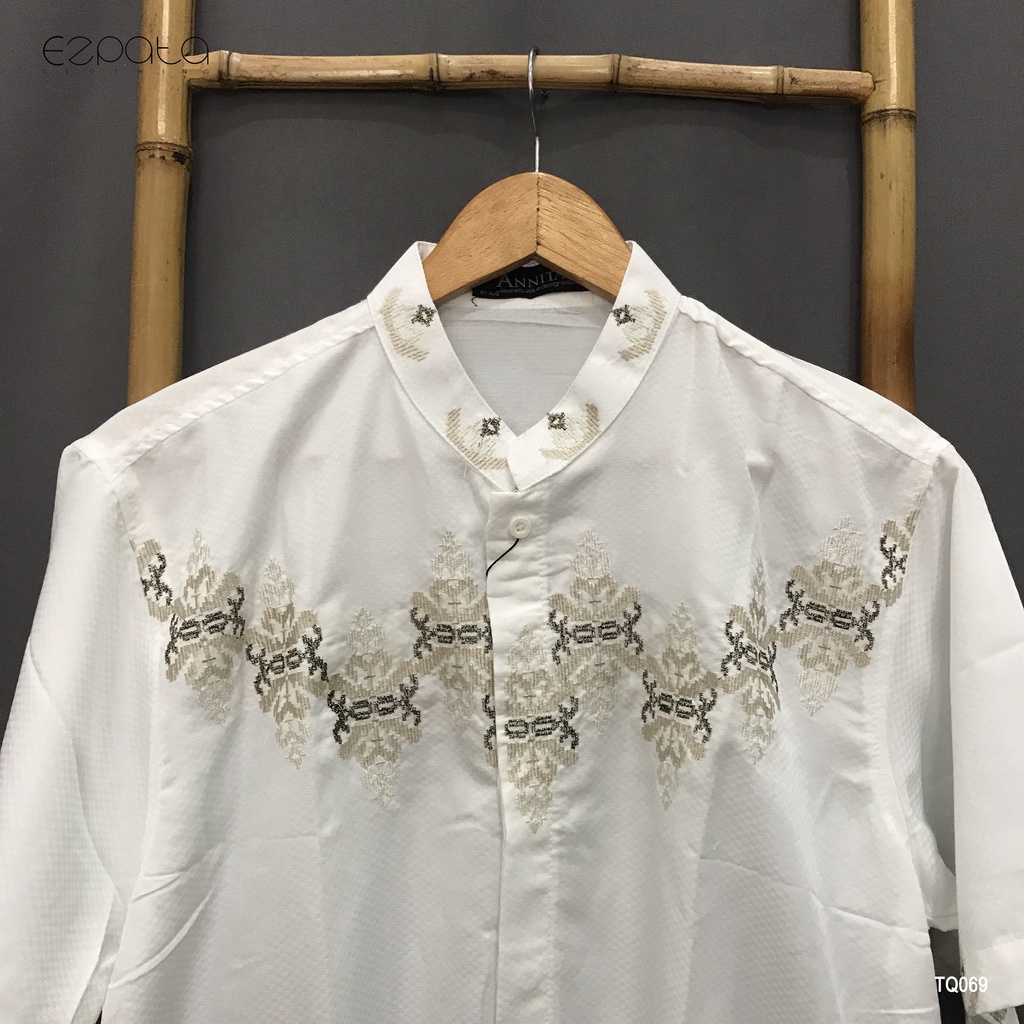 Baju Muslim Taqwa Koko Putih Pria Dewasa Lengan Pendek Ukuran M,L,XL Bahan Katun Adem Motif Bordir