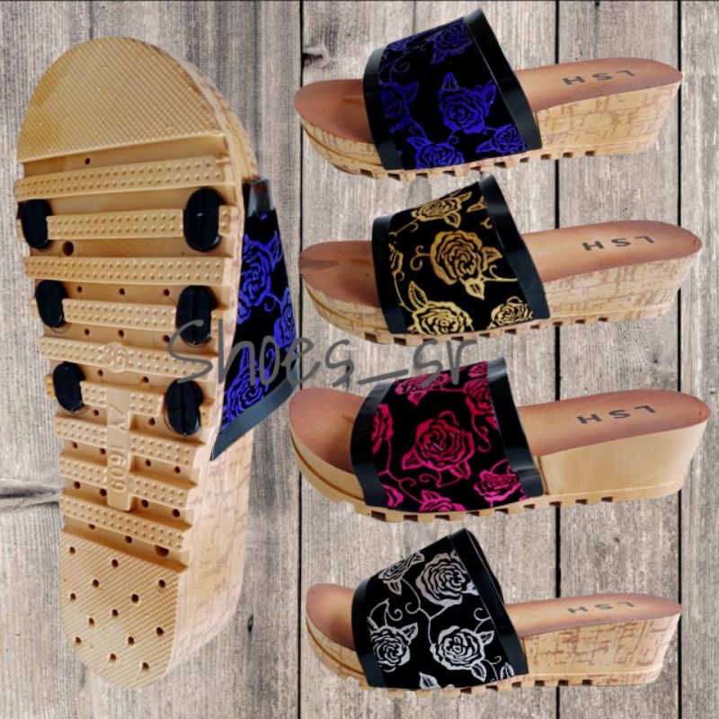 wedges slop import motif bunga