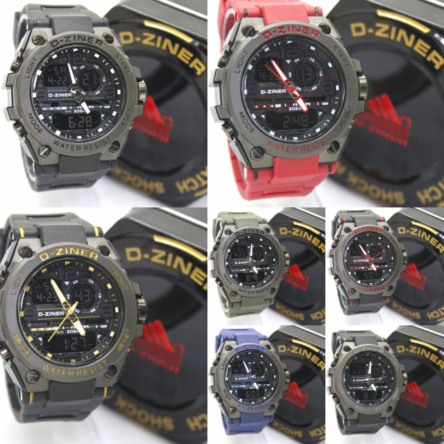 D-Ziner DZ-1901 Jam Tangan Pria Dual Time Original Rubber Strap