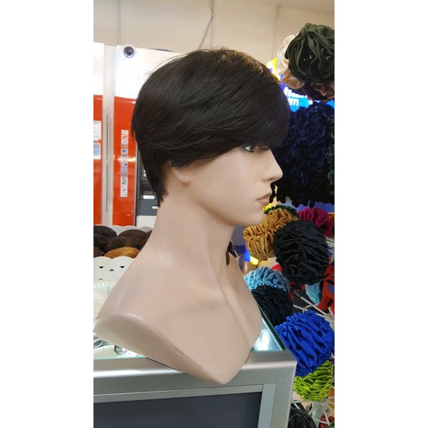 Promo    Rambut palsu pria pendek warna hitam sintetis    Murah