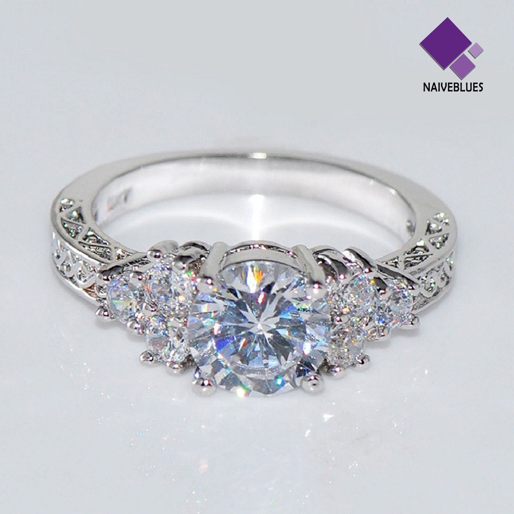 Naiveblue Cincin Wanita Hias Cubic Zirconia Untuk Pesta Pernikahan / Hadiah