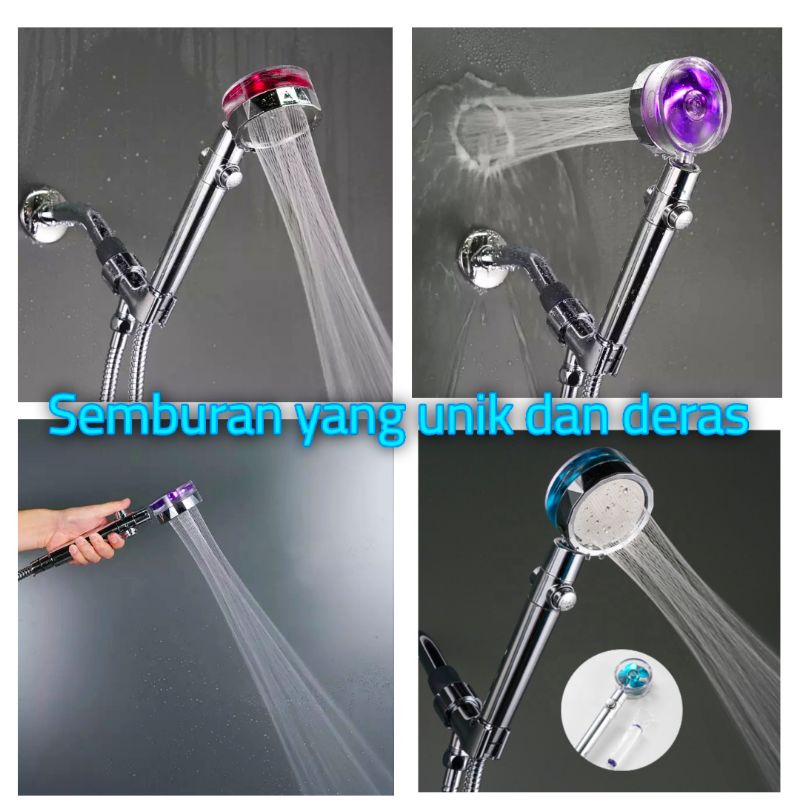 Shower Tiang | Paket Lengkap | Turbo Fan Shower Head Water Saving High-Pressure Rainfall Propeller ABS Jet Shower Head 360 Rotation Toilet Bathroom Accessories