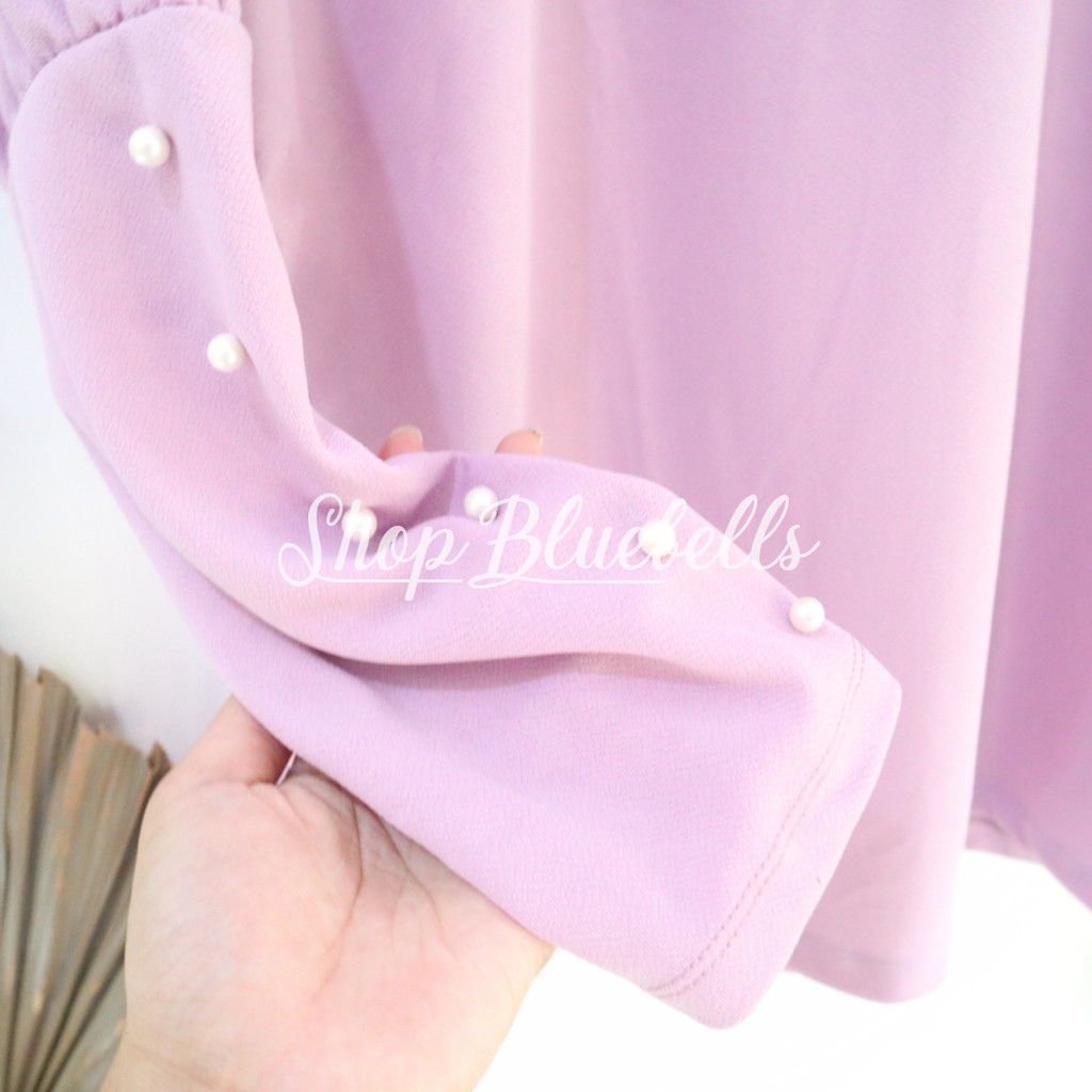 Moana Pearl Blouse - Blus lengan balon mutiaraa wafel velvet