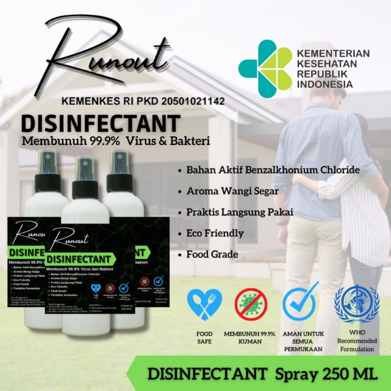 Disinfektan Antiseptic Spray 250 ML | Food Grade |Cair | Runout | Fresh Natural