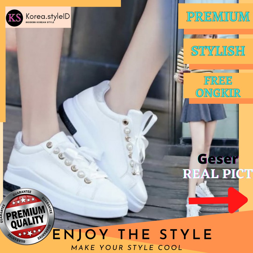 Sneakers wanita Korea style | sepatu sneakers wanita premium white | sepatu Kets wanita tali pita