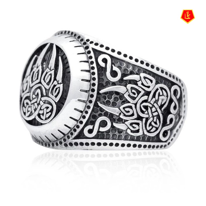 [Ready Stock]Retro 925 Silver Creative Viking Printing Ring