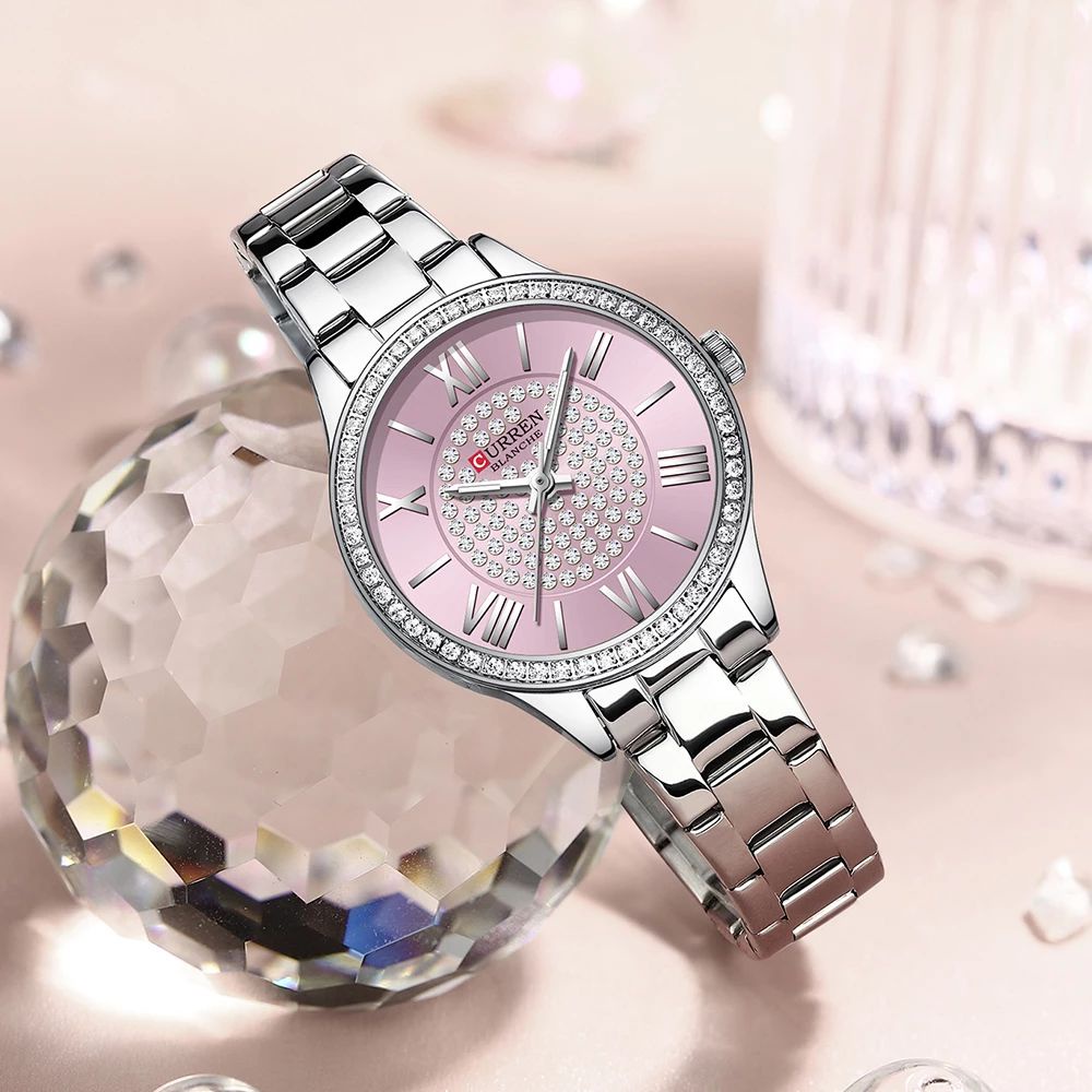 CURREN 9084 Jam Tangan Wanita Analog Stainless Steel Luminous Display Dial Rhinestone WATCHKITE WKOS