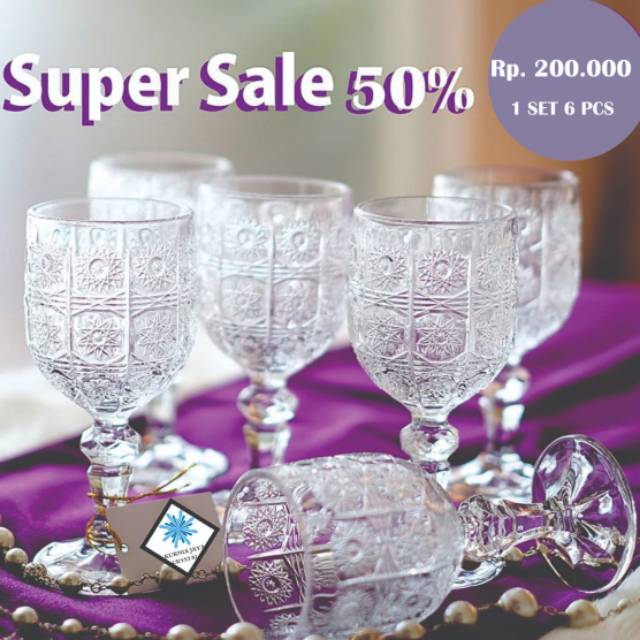 Gelas Kristal 1 set 6/ Gelas Kaca Mewah