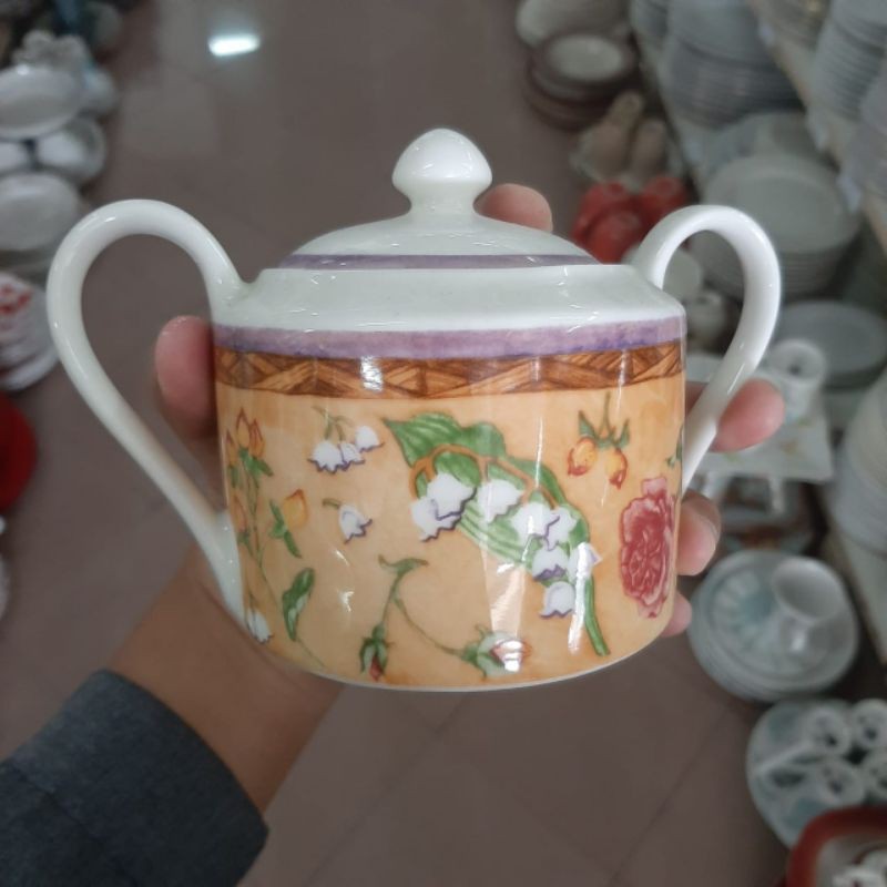 SUGAR POT CREAMER WADAH GULA PASIR KERAMIK SANGO DEKOR HIAS DAPUR CANTIK