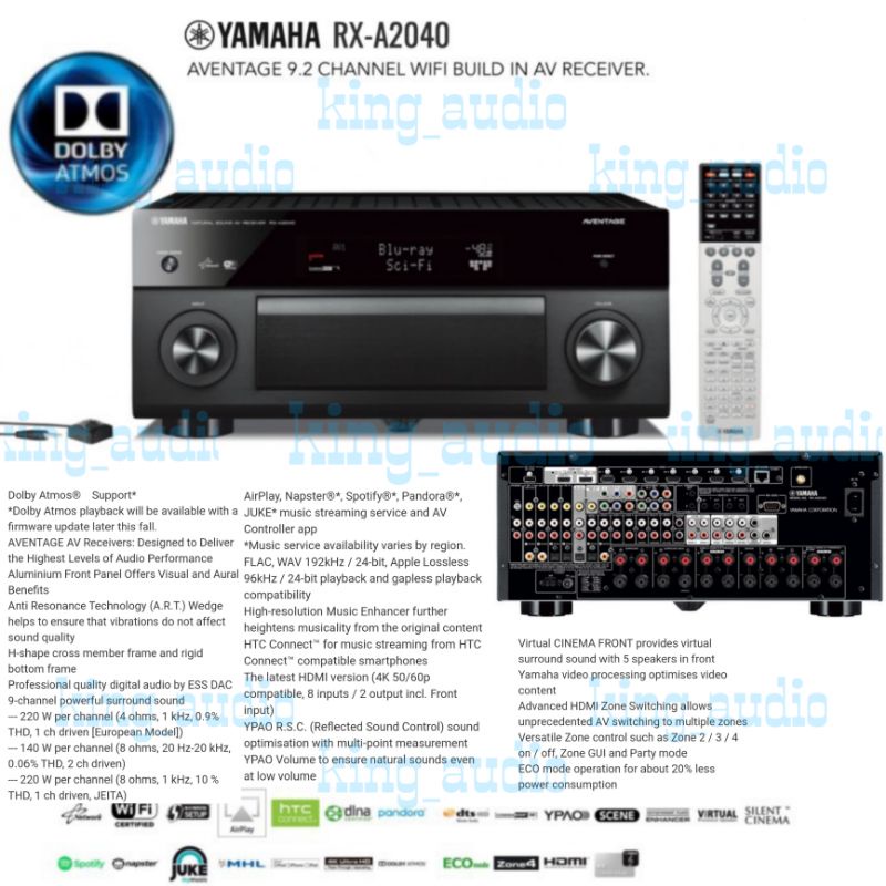 Yamaha RXVA2040 Dolby Atmos aventage av receiver amplifier