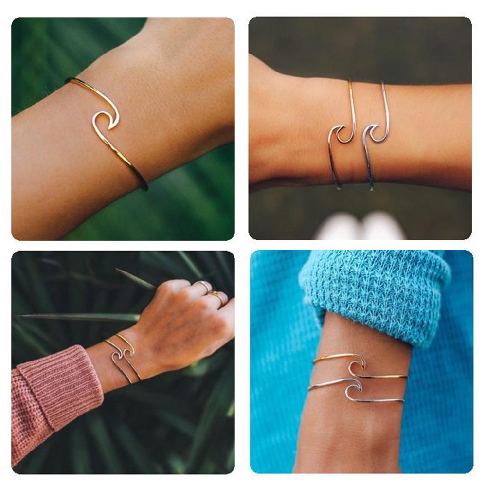 Hu Hu Hu Hu Hu Alat Bantu Pasang Kacamata♡ Gelang Bangle Open Desain Ombak Tipis Untuk Wanita