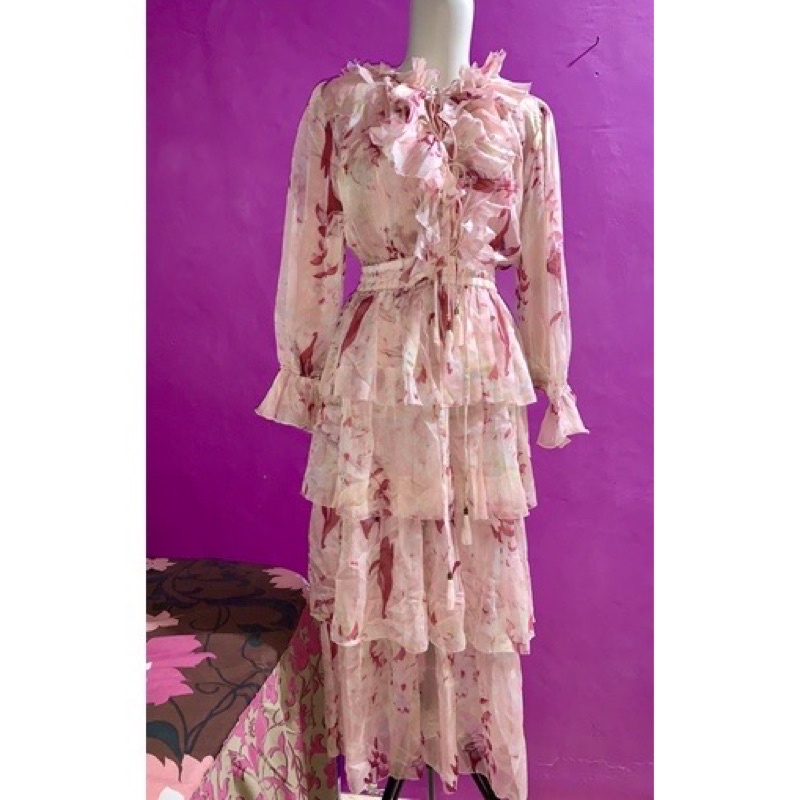 Dress umpak umpak susun dress Vintage dress ruffle rumbai rawis lengan balon dress plisket dress smo