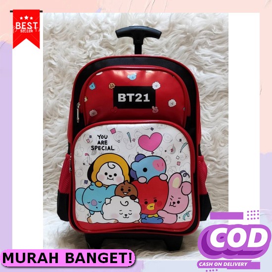 Мэ R028 ✖X Tas Troli Anak Sekolah Anak Perempuan Tk Sd 3In1 3 Roda Lol Tas Troly Tk Bt21 Bts Premiu