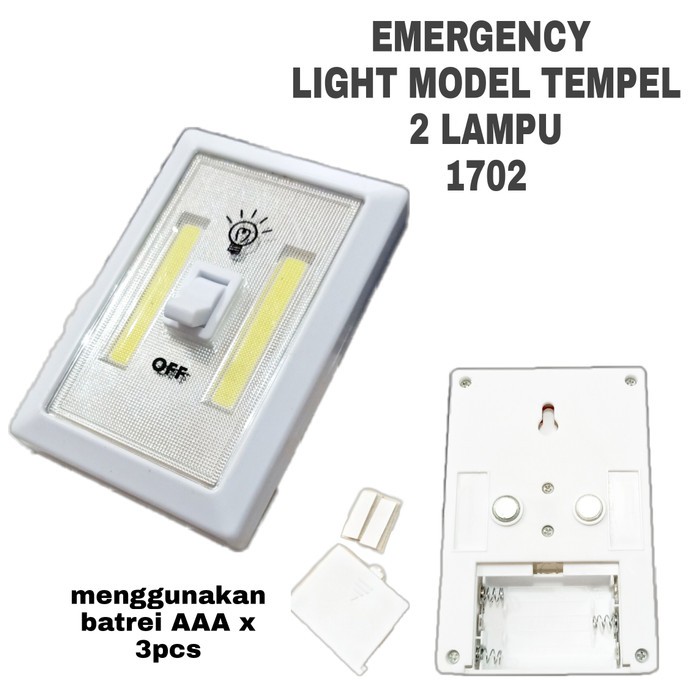 LAMPU EMERGENCY 2 LED COB TEMPEL MODEL SAKLAR 1702 PAKAI BATTERY