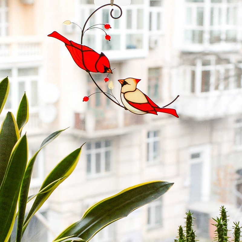 [ Red Bird Crafts Acrylic Pendant Ornaments ][ Wall Hanging  Wind Chimes Decor ][ Stained Glass Window decoration ]