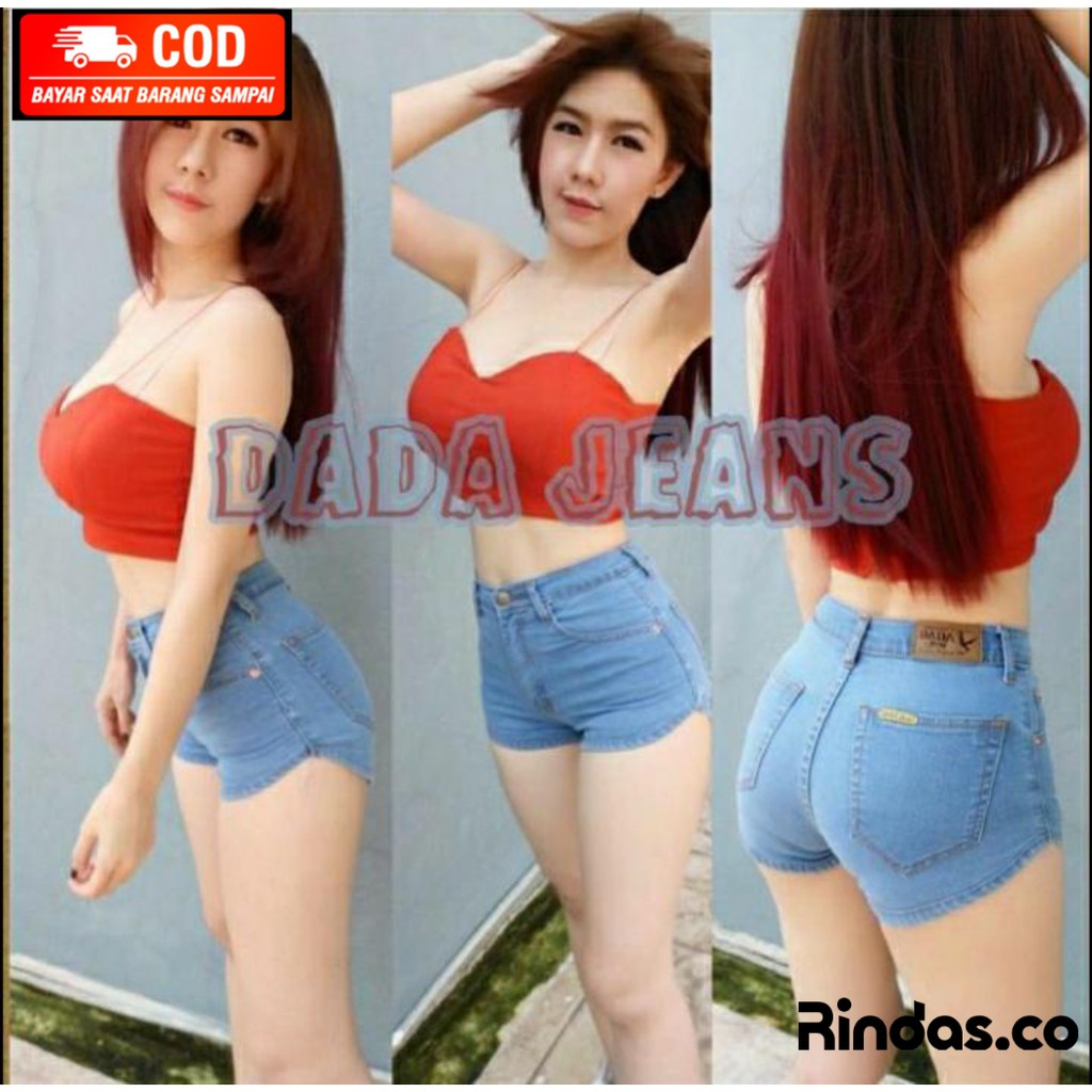 Hot Pants Jeans Wanita Highwaist GBJ Import Bangkok Polos Bahan Melar ( ORI )