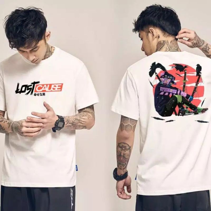 Fourfashion Kaos Pria Kaos Distro LOST CAUSE White FN291