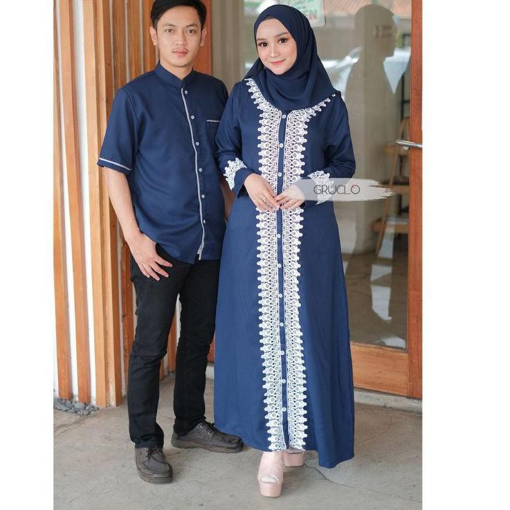 LANGSUNG KIRIM - Kirani - Baju Gamis Couple L/XL Jumbo Busui Brukat Polos Warna Navy Maroon Cream
